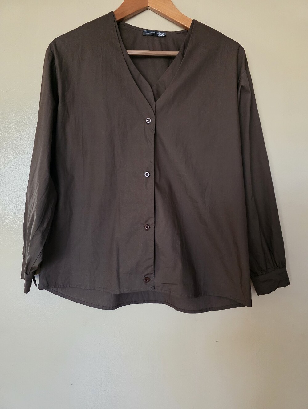DAZY Oversized Cotton Poplin Blouse Chocolate Brown S Minimalist Quiet Luxury